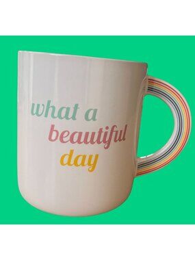 Thyme & Table What A Beautiful Day Ceramic Mug Rainbow Handle Microwave 14oz